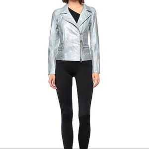 S.W.OR.D Women’s Gray Leather Biker Moto Jacket Size EU 42 US 6